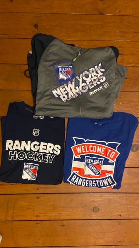 New York Rangers 3 Shirt Lot: Sweatshirt, Long Sleeve, T-Shirt