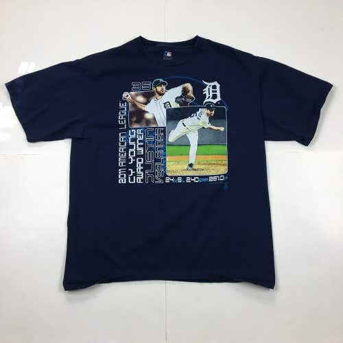 Justin Verlander Detroit Tigers 2011 AL Cy Young Award Winner T-Shirt Blue (XL)