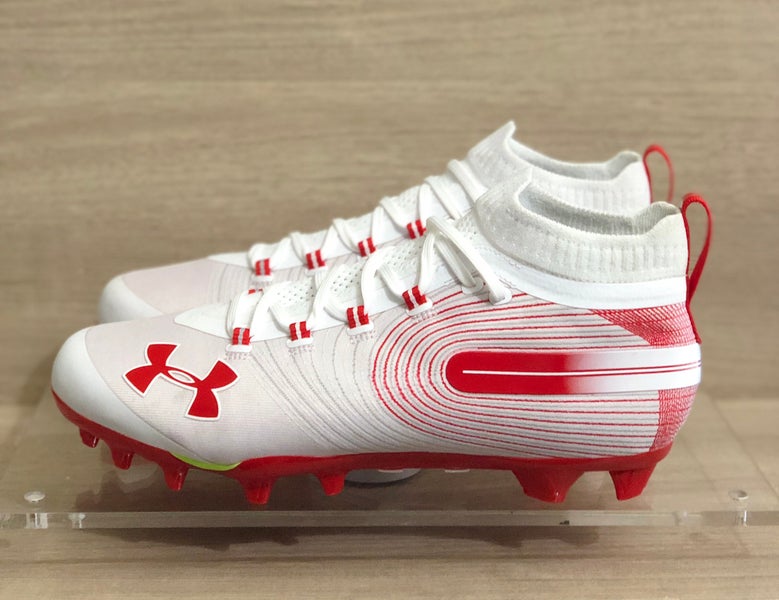 Under Armour Spotlight MC Mid Football Cleats White Red 3021415-109 Mens size 13.5
