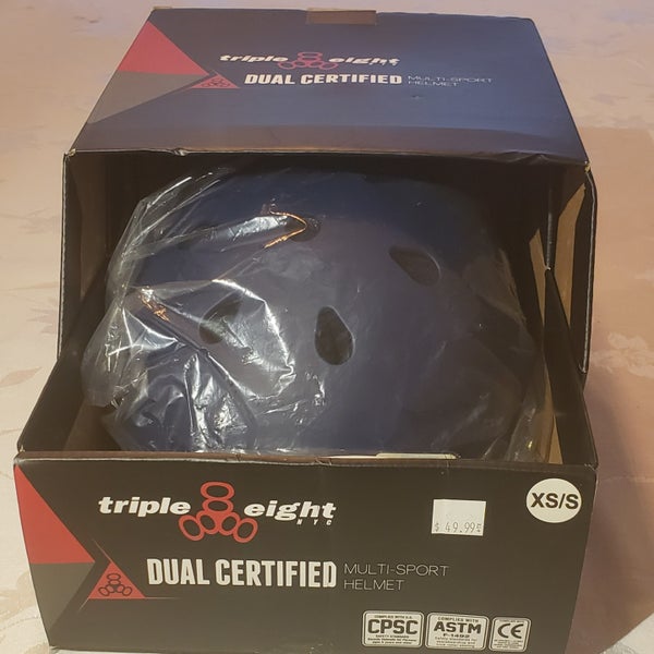 New TRIPLE 8 DUAL CERIFIED Helmet- BLUE MATTE- XS/S