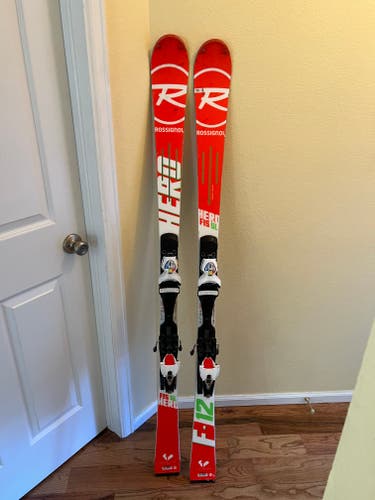 Used Rossignol 157 cm Racing Hero FIS SL Pro Skis With Bindings Max Din 15