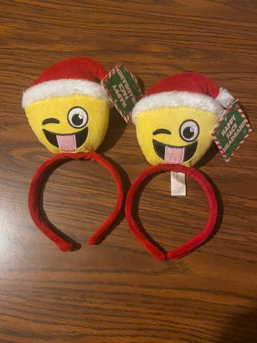2 Emoji Happy Face Christmas Headbands