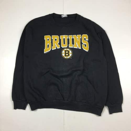 Vintage 90s Boston Bruins Graphic Pullover Crewneck Sweatshirt Black (XL)