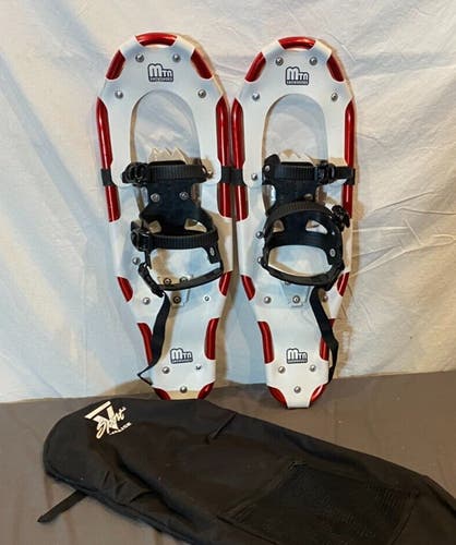 Mtn Snowshoes 9x27 Red Aluminum Framed Snowshoes Ratchet Bindings & Bag GREAT