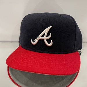 Atlanta Braves Hat Baseball Cap Fitted 7 5/8 New Era Blue Vintage 90s MLB USA A