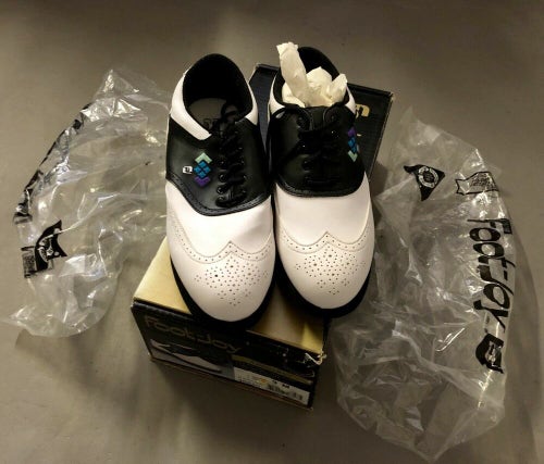 Women's Vintage FootJoy Green-Joys Metal Spike Golf Shoes Size 9M White/Black
