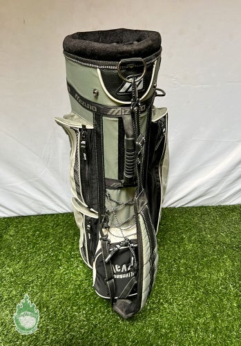 Used Mizuno 4-Way Cart/Carry Golf Bag Grey 4 Pockets w/ Rainhood & Strap