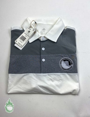 New Adidas Men's Prime Green Golf White/Grey Invitational Polo Shirt Sz: Medium