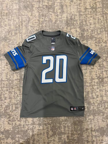 Adult Large Stitched Barry Sanders Silver Game Jersey