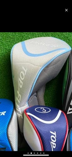 Light blue topflite driver and 3 wood head covers