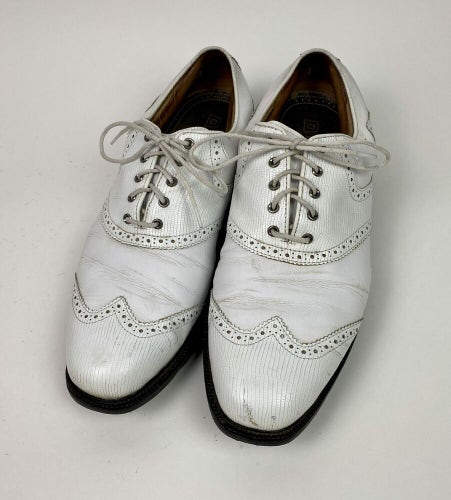 Used FootJoy ICON Mens 11 Leather Golf Shoes Wing Tip White 52104 Custom Embr...