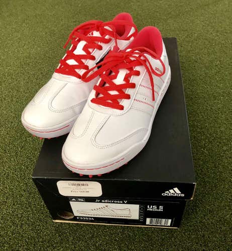 Brand New Adidas JR adicross V Junior's Spikeless Golf Shoe Size 5M White/Pink