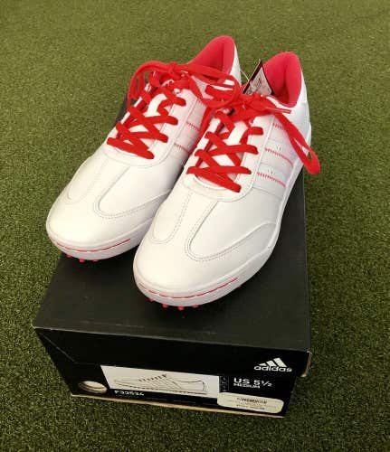 Adidas JR adicross V Junior's Spikeless Golf Shoe Size 5.5M White/Pink