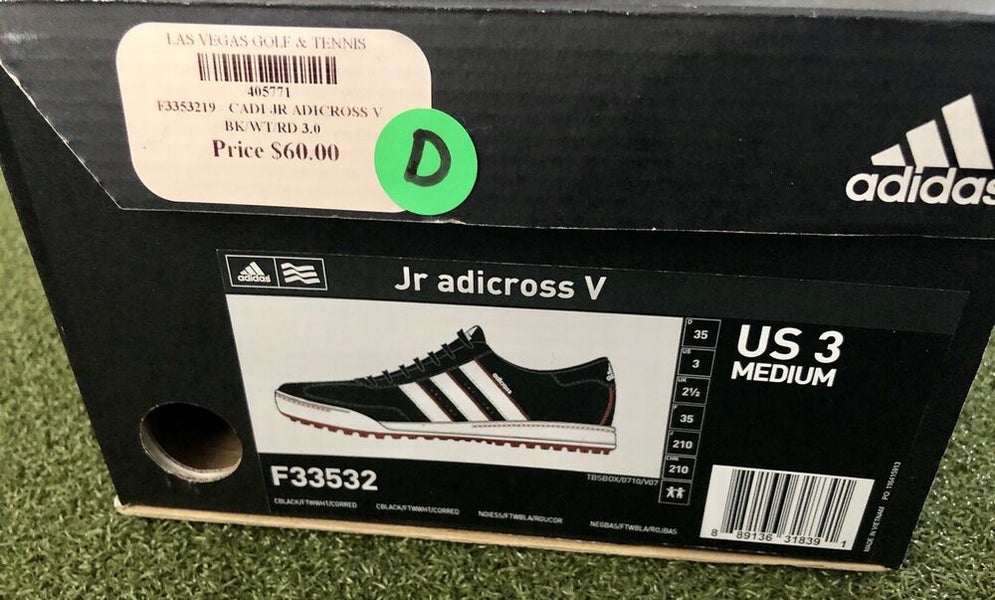 Adidas JR adicross V Junior's Spikeless Golf Shoe Size 3M Black/White/Red