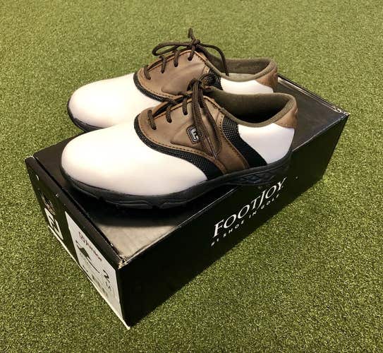 New FootJoy Junior Golf Shoes Size 2M Brown/Black/White
