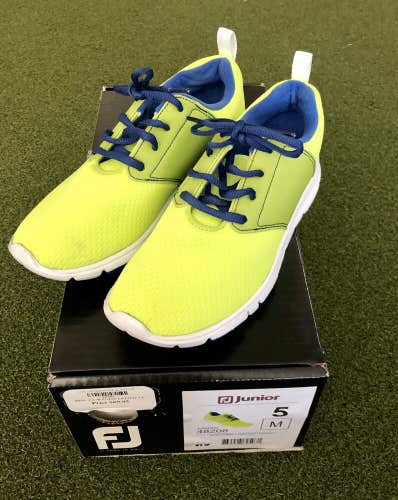New FootJoy Junior Spikeless Golf Shoe Size 5M Lime/Blue