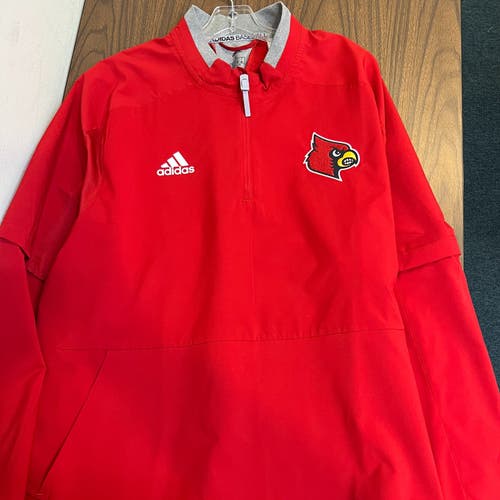 New Adidas Men's Louisville Cardinals Embroidered 1/4 Zip Red (w/zip off/sleeves) -- Large
