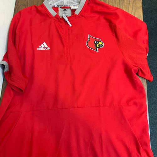 New Adidas Louisville Cardinals Men's Red Embroidered Short Sleeve Jacket -- Adult Large