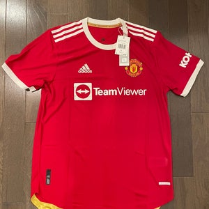 Adidas Manchester United Home Authentic Soccer Jersey $130 Red White NEW Sz L