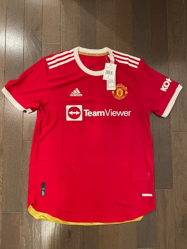 Adidas Manchester United Home Authentic Soccer Jersey $130 Red White NEW Sz L
