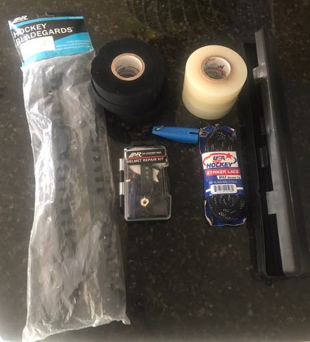 Ice Hockey Accessory Kit (Guards, Tape, Laces, Training Pucks, Etc.)
