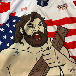 Hacksaw Jim Dugan 90s Wrestling themed hockey jersey
