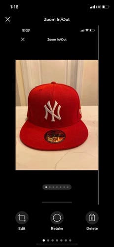 Yankees red fitted cap size 7 1/8