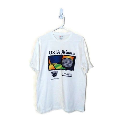 Hanes USTA Atlanta Tennis Association Graphic Print White T-Shirt Large