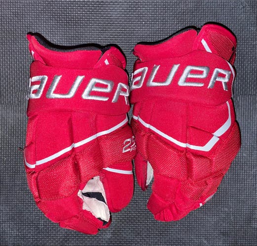 Ohio State Buckeyes Bauer Supreme 2S Pro Hockey Gloves 13" Pro Stock Red Silver