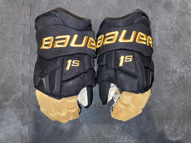 Vegas Golden Knights Bauer Supreme 1S Hockey Gloves 14" Pro Stock Carrier Black Gold