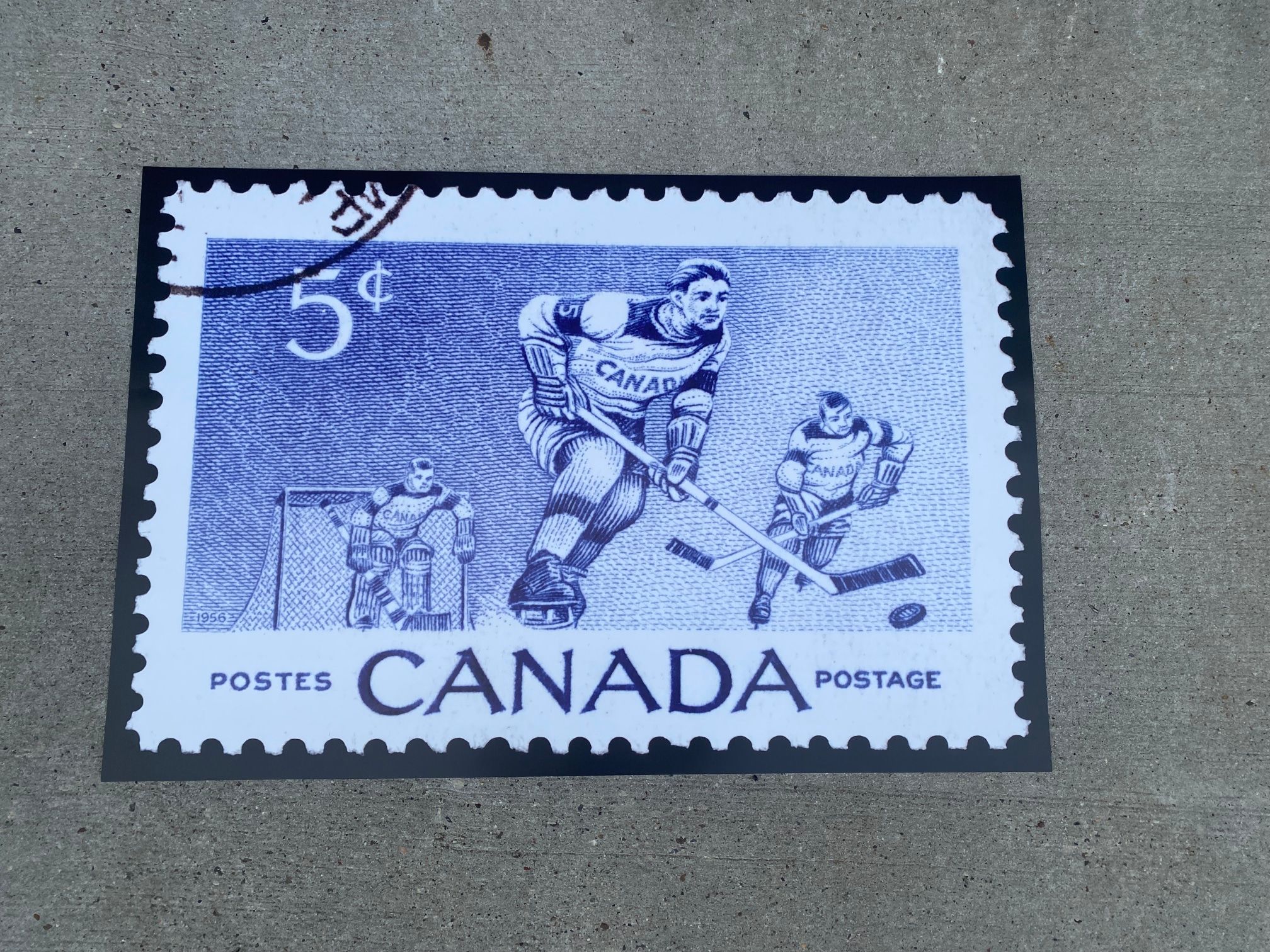 1956 Canada Hockey Stamp Poster 48"x36" in Diameter