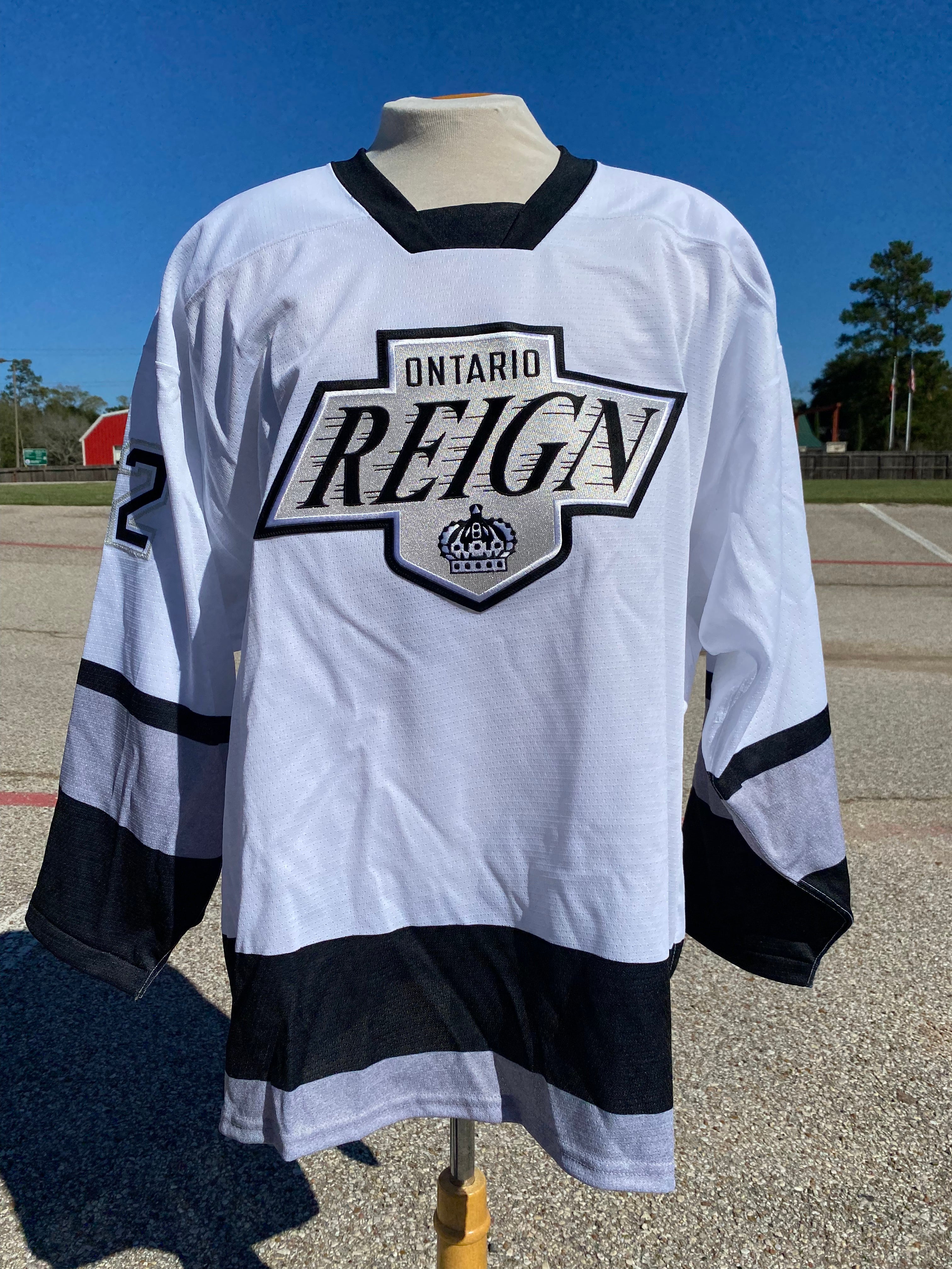 Ontario Reign Game Used White Practice Jersey 58 DP33569
