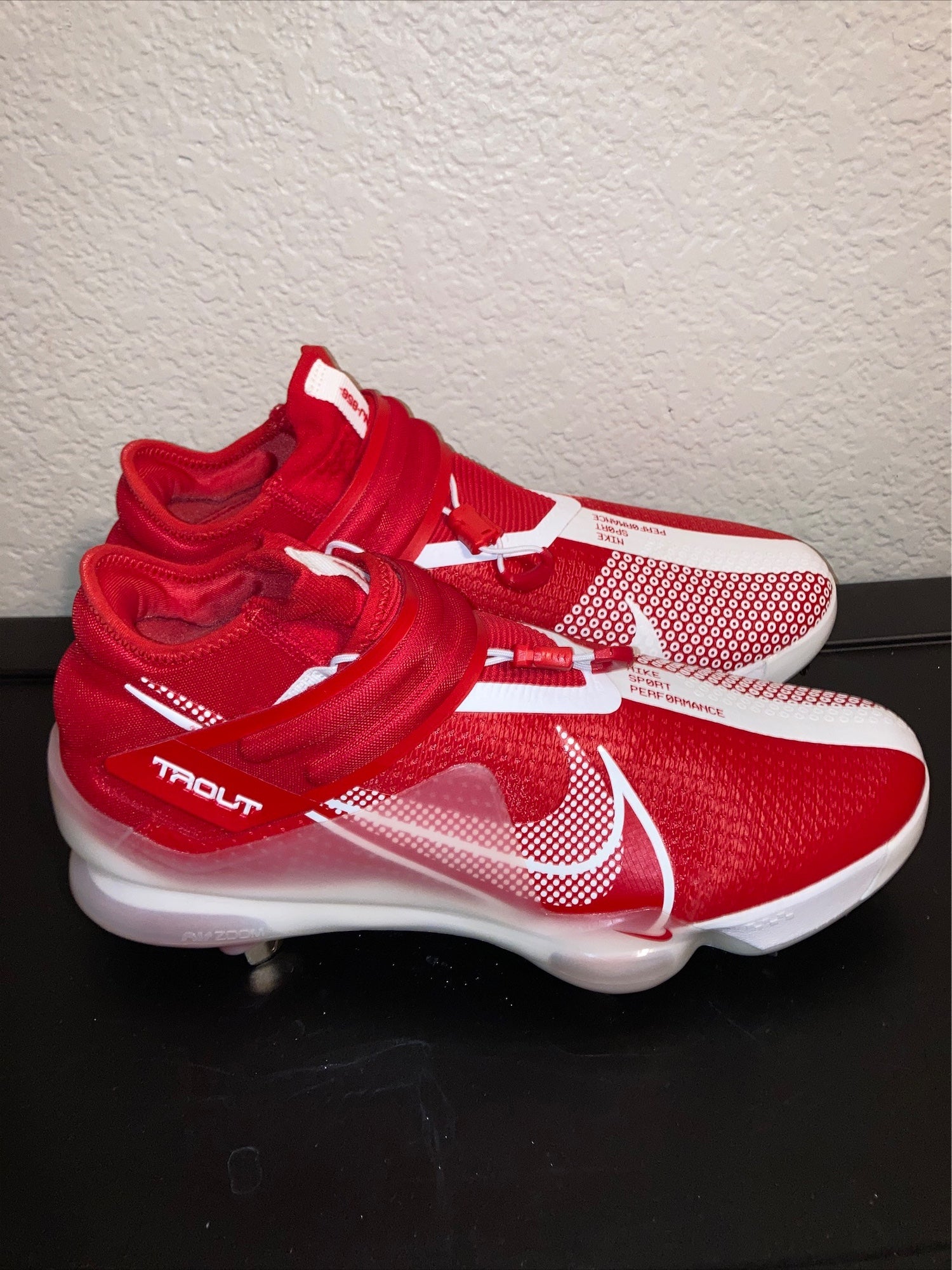  Nike Force Zoom Trout 7 CI3134-602 Red-White Men's Metal  Baseball Cleats 9.5 US