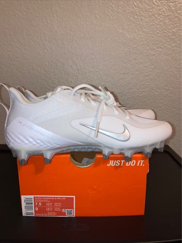 NIKE ALPHA HUARACHE 8 PRO LAX "LACROSSE" WHITE-MET SILVER SZ 7.5 [CW4439-100]