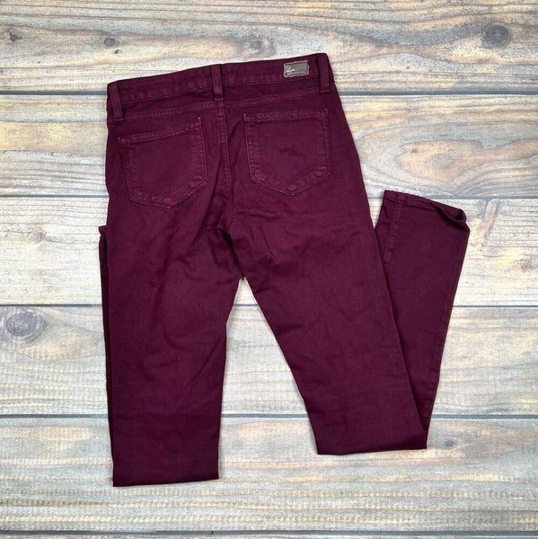 Paige Peg Skinny Jeans Fitted Maroon Burgundy Ultra Stretchy Denim Women's 27