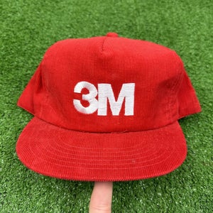 Vintage 3M Corduroy Snapback Trucker Hat Cap Red White Rex Made In USA