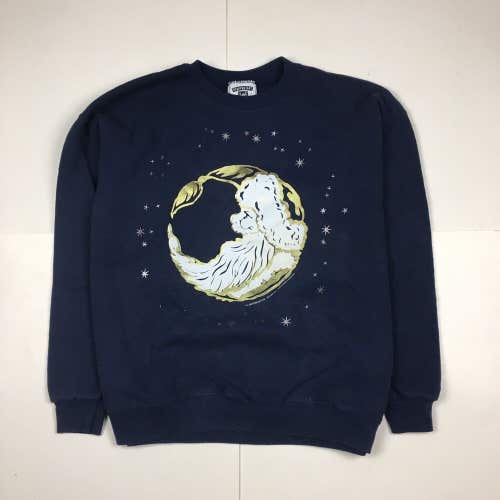 Vintage 1994 Christmas Santa Moon Pullover Crewneck Sweatshirt Blue (XL)