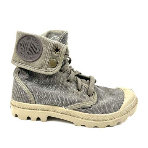 Palladium Fold Over Plaid Canvas Lace Up Boot Shoes Gray Tan Womens 92353 Size 6