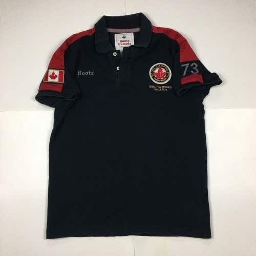 Roots Canada Polo Short Sleeve Shirt Black Olympic Team (Small)