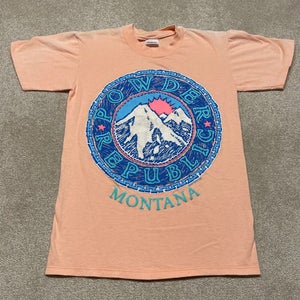Ski Montana T Shirt Adult XS Vintage 80s Powder Republic Mountain Snowboard USA