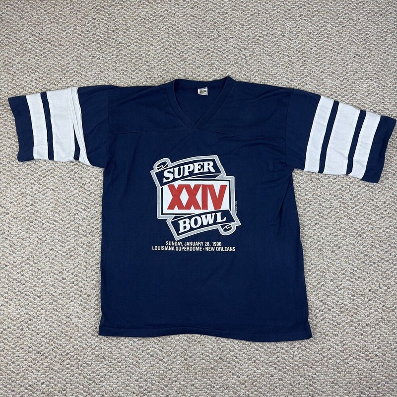Vintage Trench Super Bowl XXIV 1990 V Neck T Shirt Striped Sleeve 80s 90s XXL