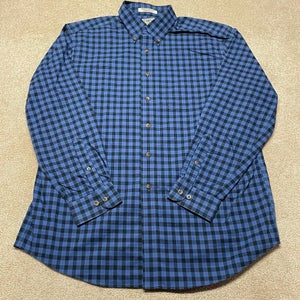 LL Bean Button Down Shirt Men Large Adult Blue Plaid Outdoor Hike Basic Work