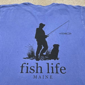 Maine Fishing T Shirt Men Large Adult Blue Nature Outdoor Dog Relax Vintage ME