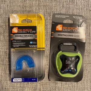 Youth Blue Mouthguard And Green Carrying Case