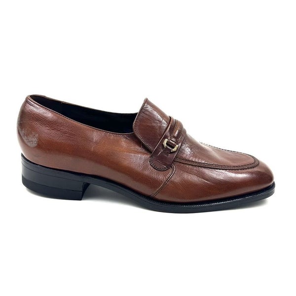 Florsheim Men's Vintage Brown Leather Horse Bit Stacked Heel