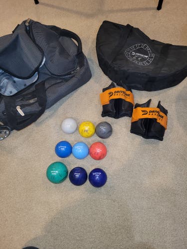 Driveline weighted plyo balls, trampoline, arm weights  and carrying case