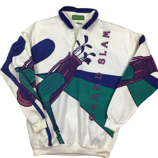 Vintage 90s Grand Slam Golf All Over Print Sweatshirt Sweater 