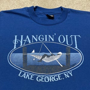 Lake George T Shirt Men Small Adult Blue Hammock Fishing New York Vintage 90s