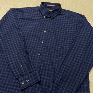 Eddie Bauer Button Down Shirt Men XL Tall Plaid Collared Casual Wrinkle Free