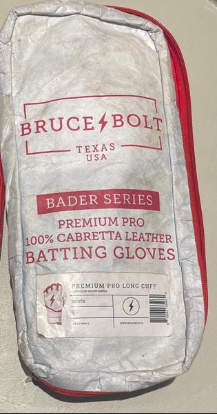 PREMIUM PRO BADER Series Long Cuff Batting Gloves | Mens LARGE | WHITE